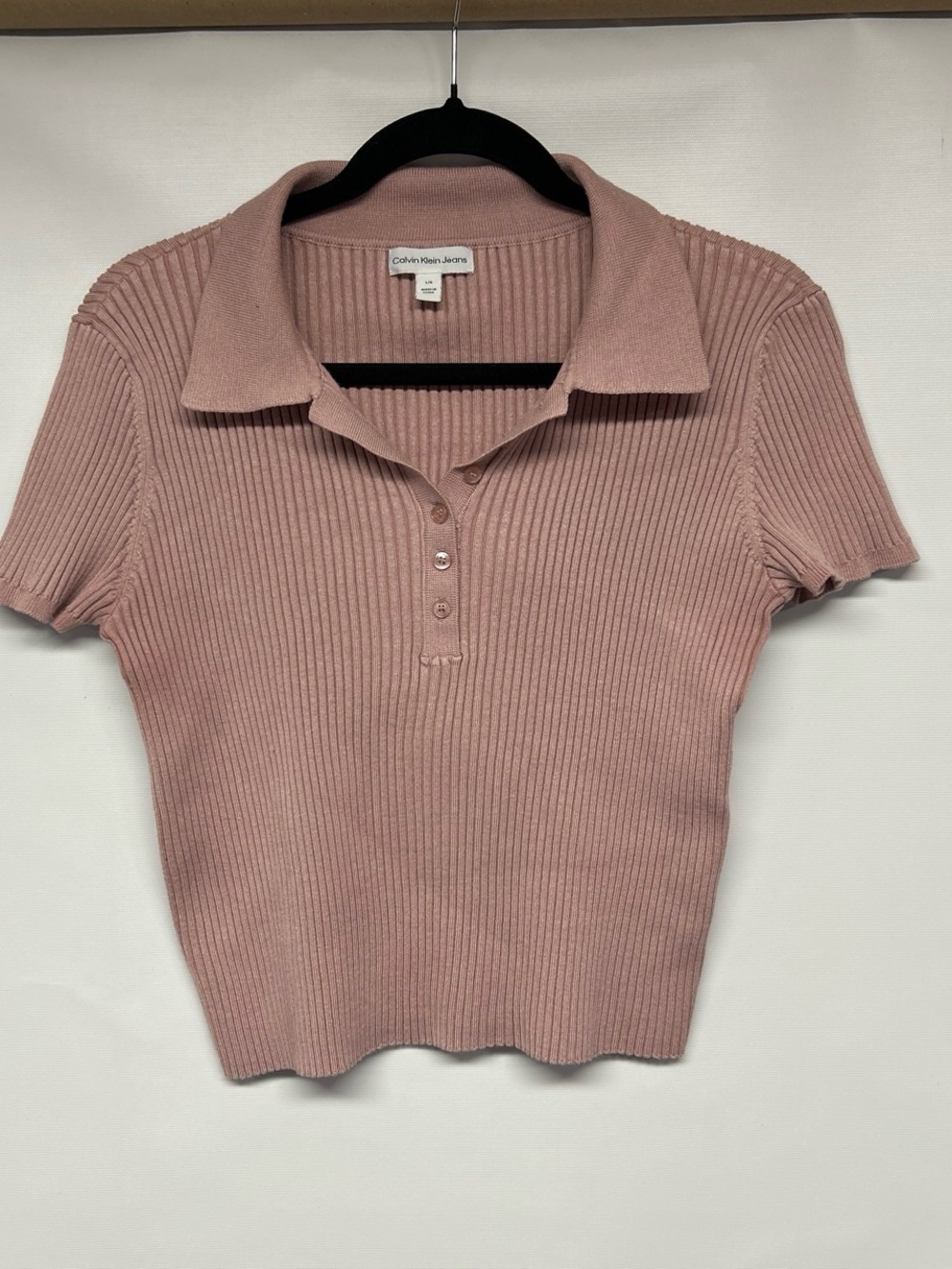Calvin Klein Ribbed Polo Tee in Dusty Rose